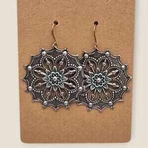 Boho Mandala Silver Vintage Dangle Earrings Filigree Festival Jewelry